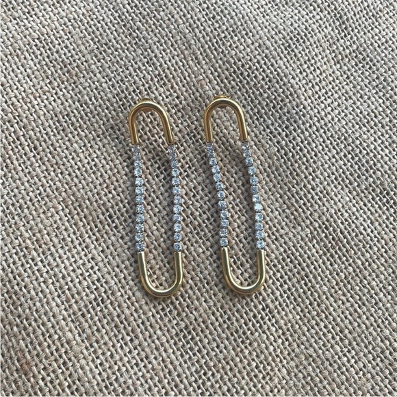 Exaggerated Oval U Shaped Long Dangle Earring Geometric Paperclip Zircon New - Picture 4 of 8